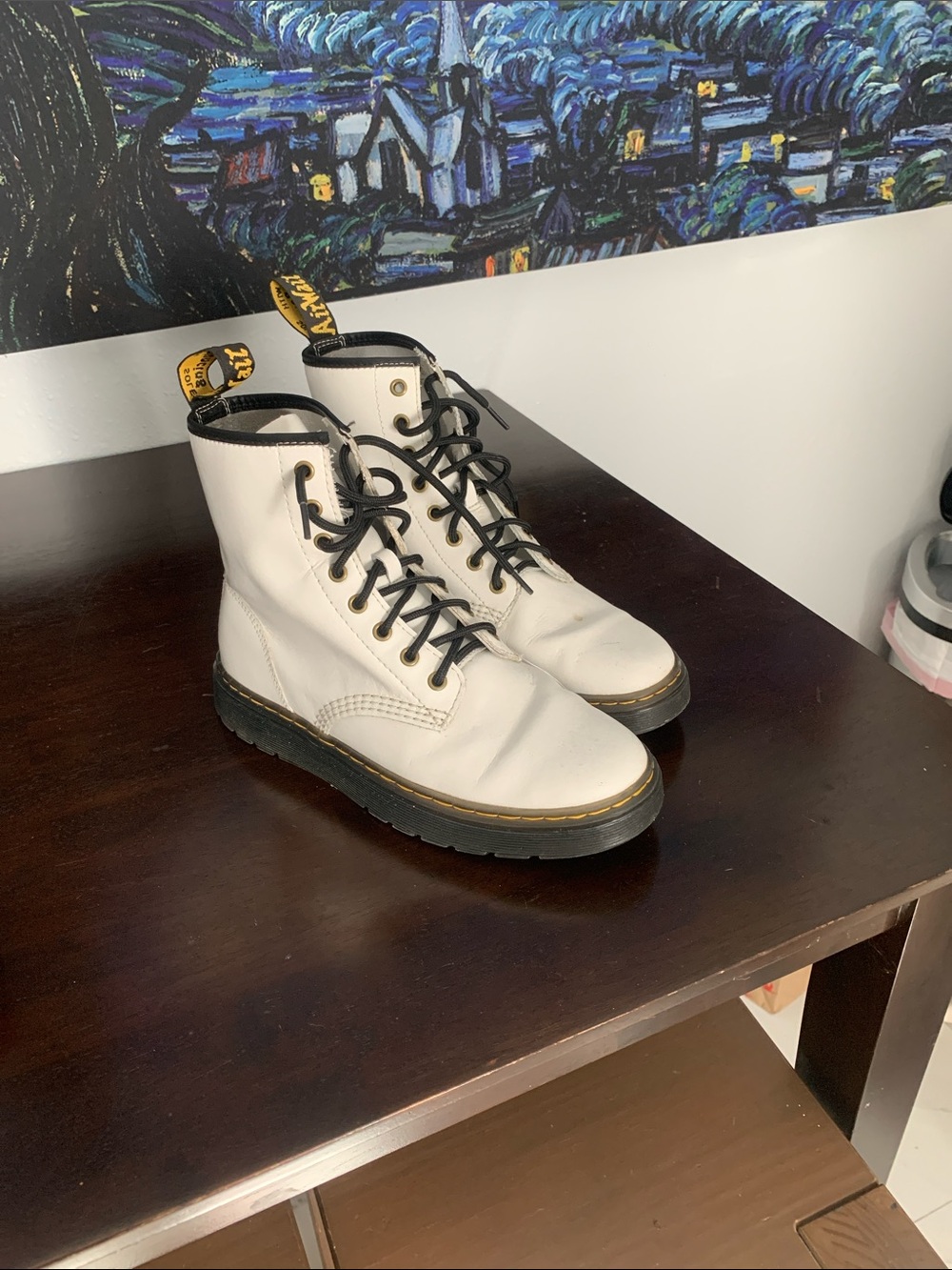 Dr Martins White Lace-Up Combat Boots Size 8